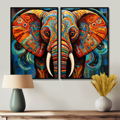 Elephant Tribal Majesty - Modern Wall Decor Set Of 2