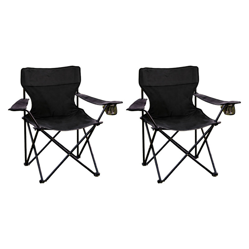 ROYALFORD Camping Chair | Folding Portable Outdoor Chair With Cup Holder | Heavy Duty 600D Fabric Steel Frame With Wide Armrests | Lightweight Garden Beach Festival And Fishing Use Support 120Kg (Pack Of 2)