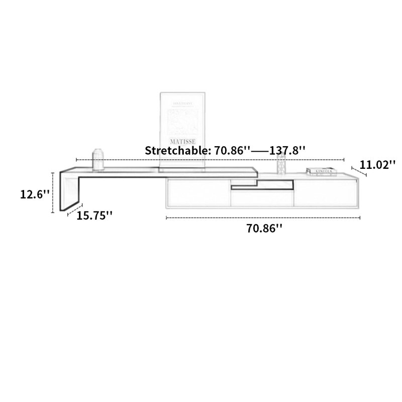 Meuble télé en bois massif Simple Style, Brun / Blanc, 70.86"