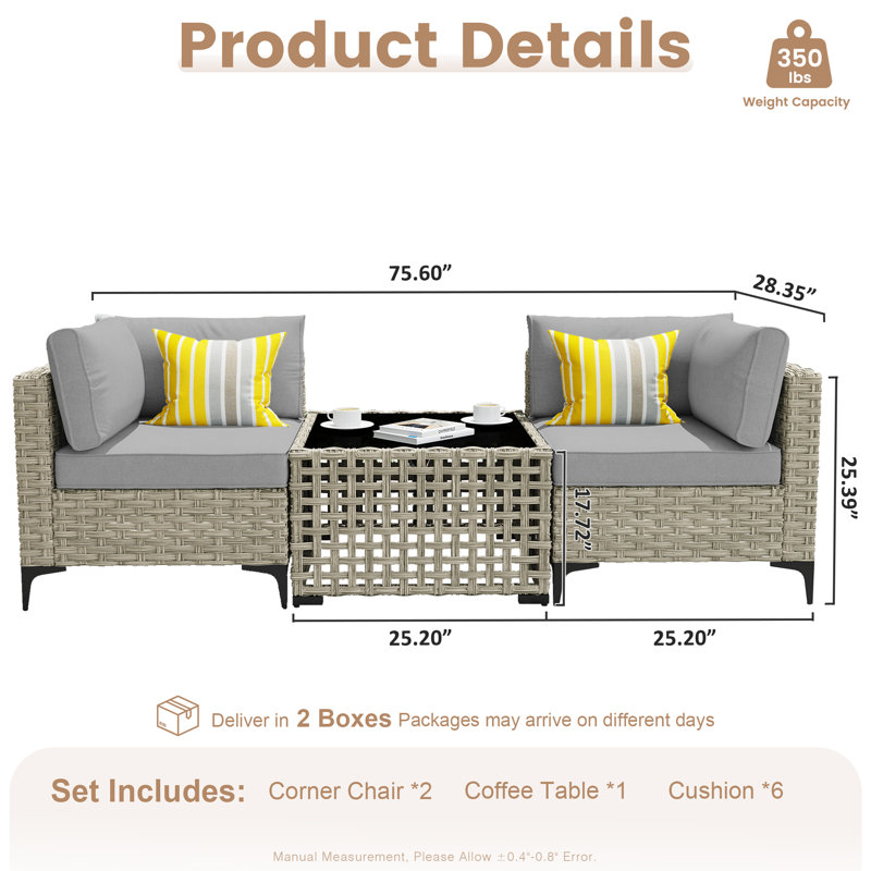 Sorella 2 - Person Outdoor Seating Group With Cushions, Outdoor Rattan Wicker Conversation Set With Glowing Coffee Table