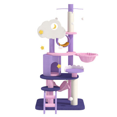 Garrick Moonlight Cat Tree with Cat Scratching Posts, Purple Cat Tower with Hammock, Warm Cat Condo For Indoors