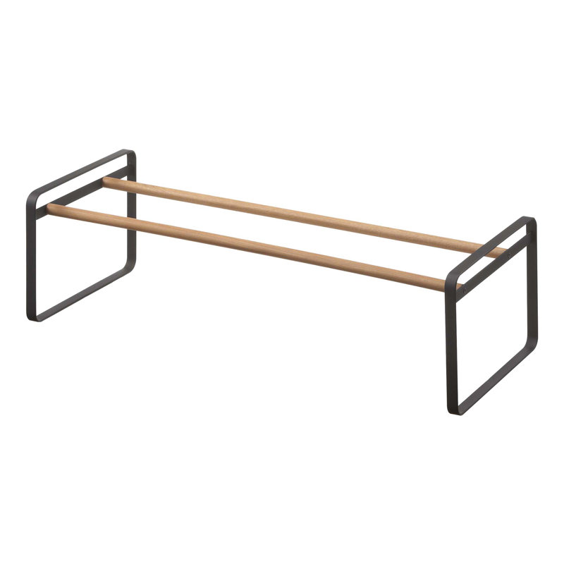 Black Stackable Wood and Metal Shoe Rack