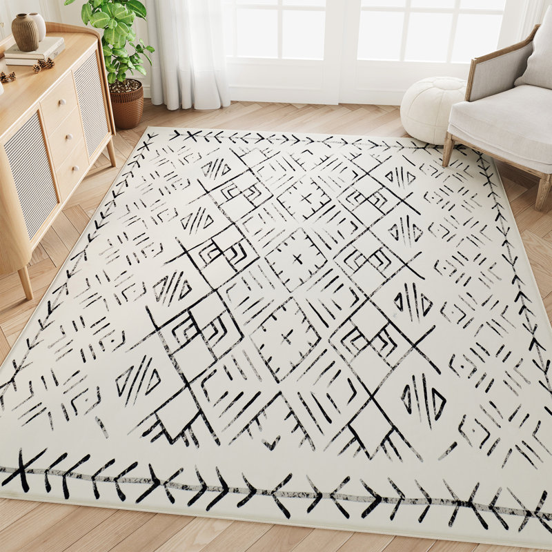 Imitation Cashmere Non-Slip Cotton Bottom Soft Area Rug Fishbone Nordic Style Skin-Friendly Carpet, Rectangle 4'9" x 6'9"