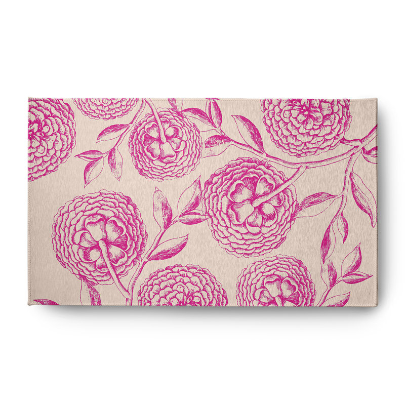 Tapis floral rose / beige en chenille tissé à la machine, Rectangle 3 pi x 5 pi
