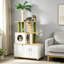 2‑in‑1 Hidden Cat Litter Box Enclosure Cat Tree with House, Ladder & Scratching Posts, Oak