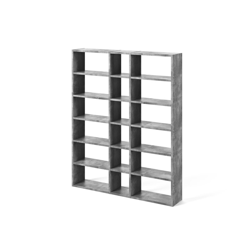 Logan 224cm H x 182cm W Geometric Bookcase, Concrete Grey Look