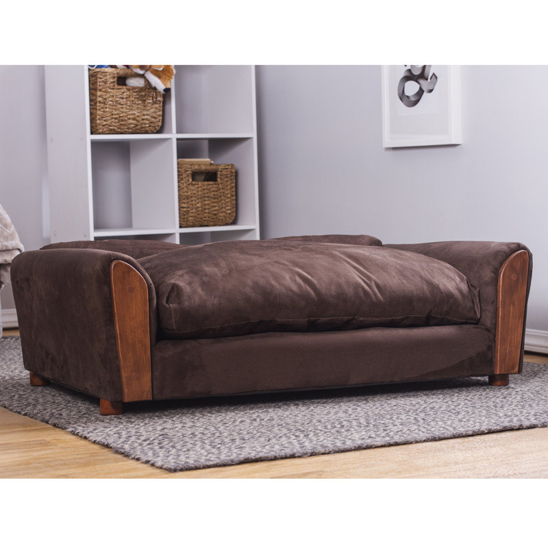 Large Brown Orthopedic Elevated Dog Sofa with Wood Legs