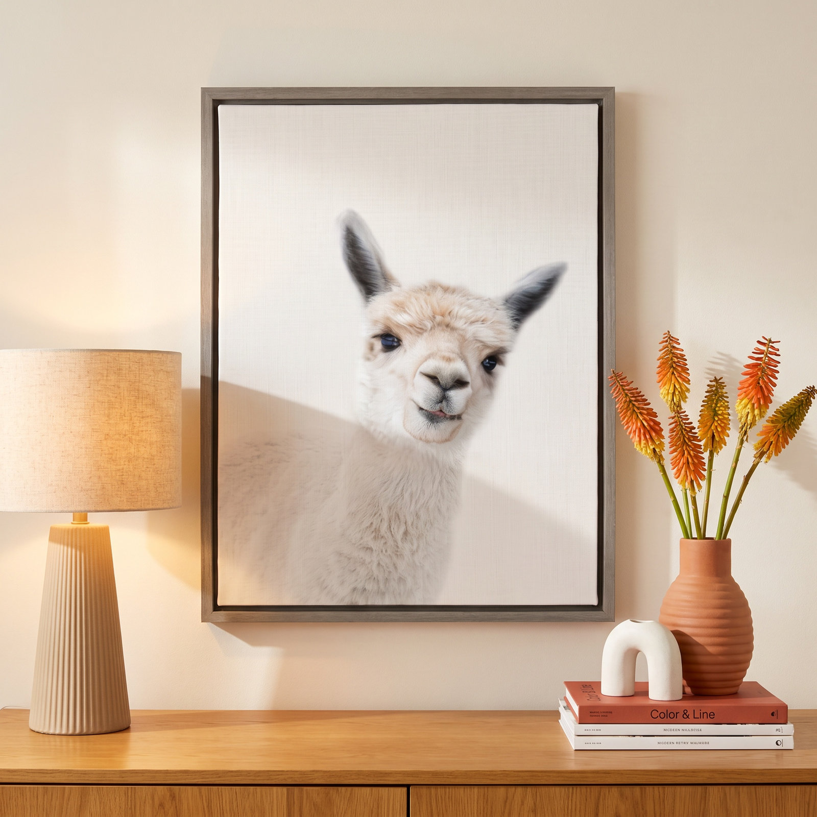 Studio Alpaca Print by Amy Peterson, Gray Framed