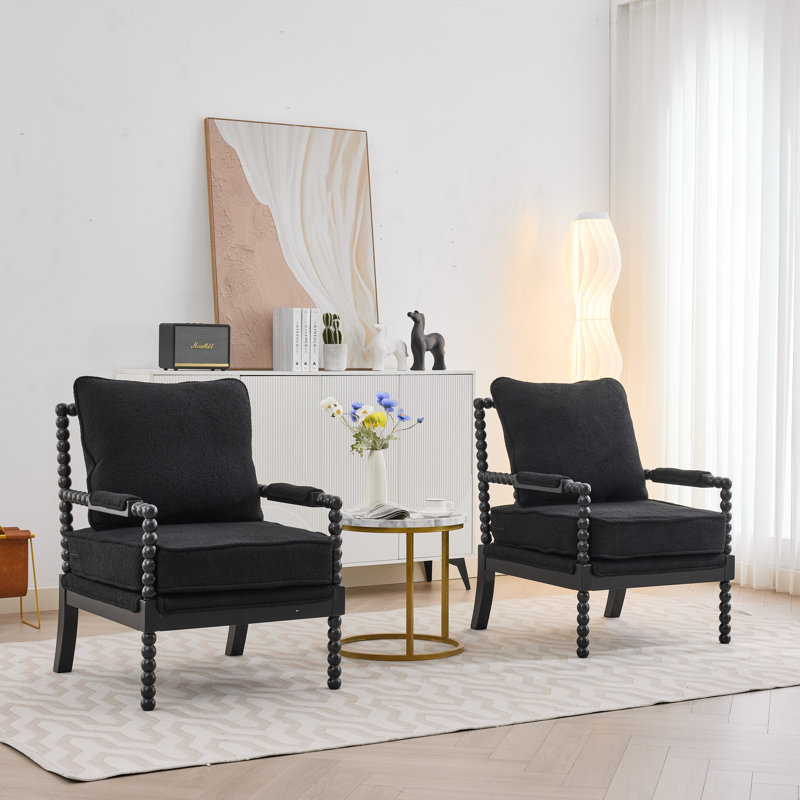 Chaise d'appoint avec cadre en bois tourné et solide, Noir