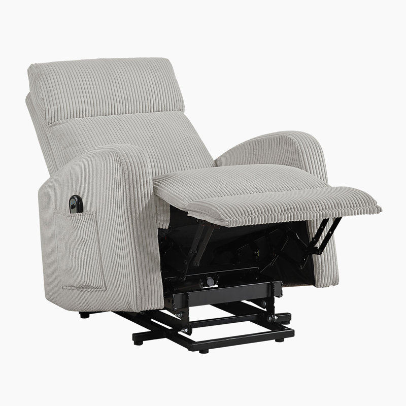  Yailem 28.5" Modern & Contemporary Corduroy Fabric Power Lift Chair with Gentle Lift Motion & Armrest Magazine Pocket, Gray