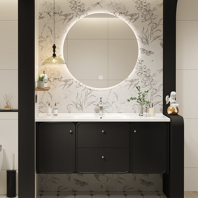 French style simple black bathroom cabinet