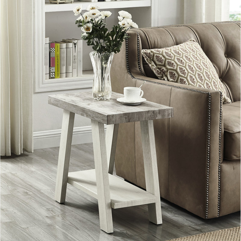Table de rangement en bois à finition bicolore gris et beige, Blanc, Blanc / Gris