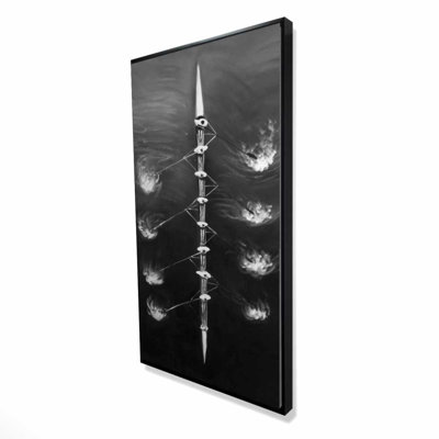 Rowing Boat Race - Monochrome Black Framed Canvas Art