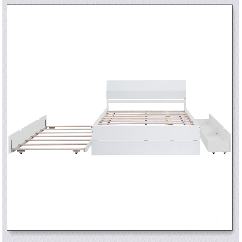 Cadre de lit avec lit gigogne simple et 2 tiroirs pour blanc brillant, Blanc