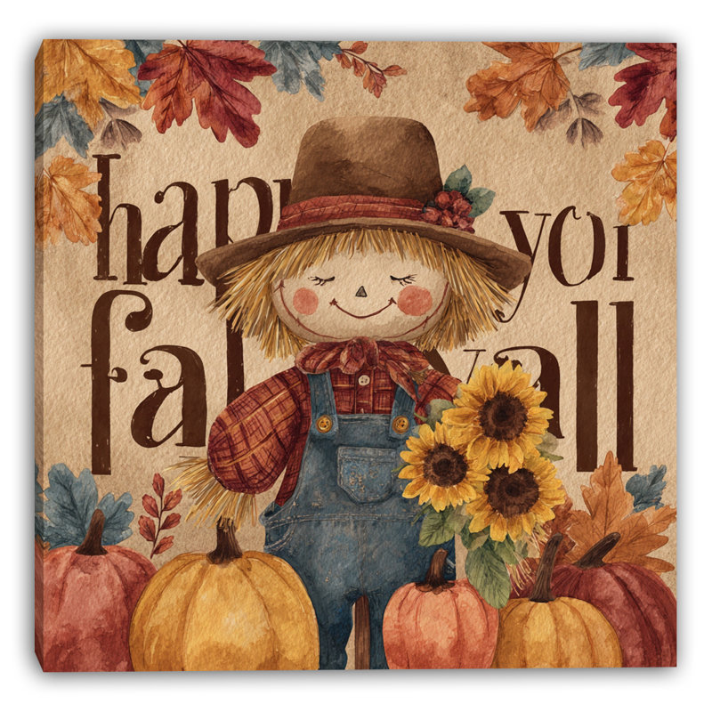 «Happy Fall Yall Sunflowers», art mural sur toile tendue 2, H 20 po x l 20 po