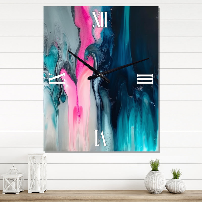Horloge murale moderne bleue et rose, H 32 po x l 24 po x P 1 po