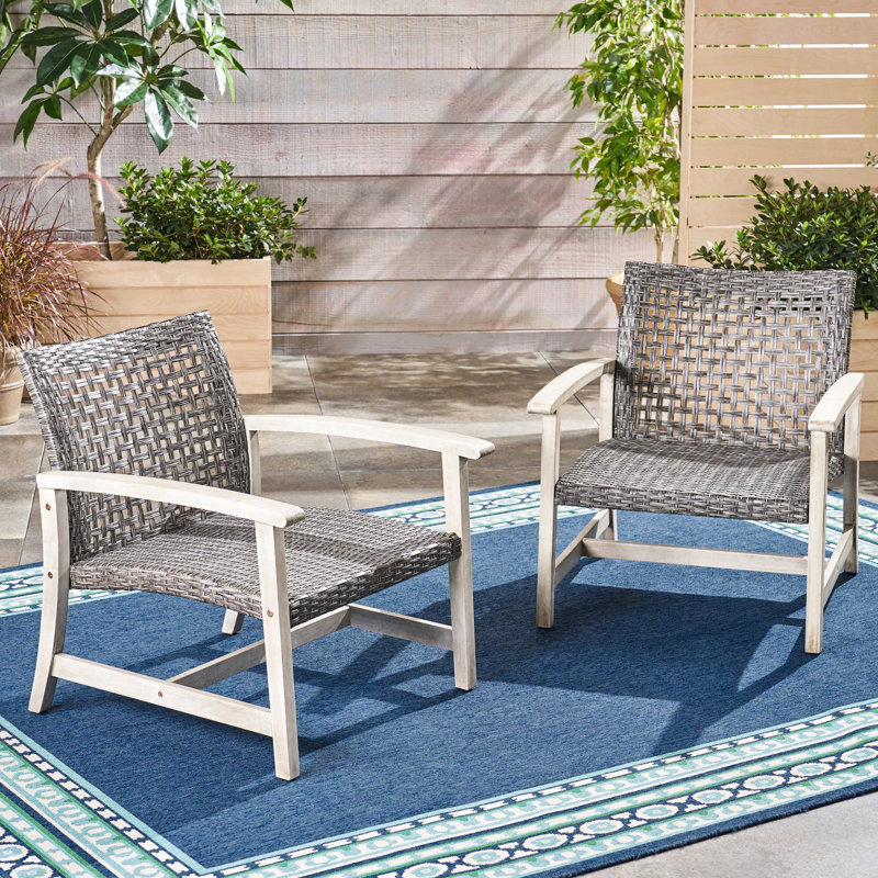 Chaise d'extérieur élégante - Base en bois avec siège gris délavé gris et noir