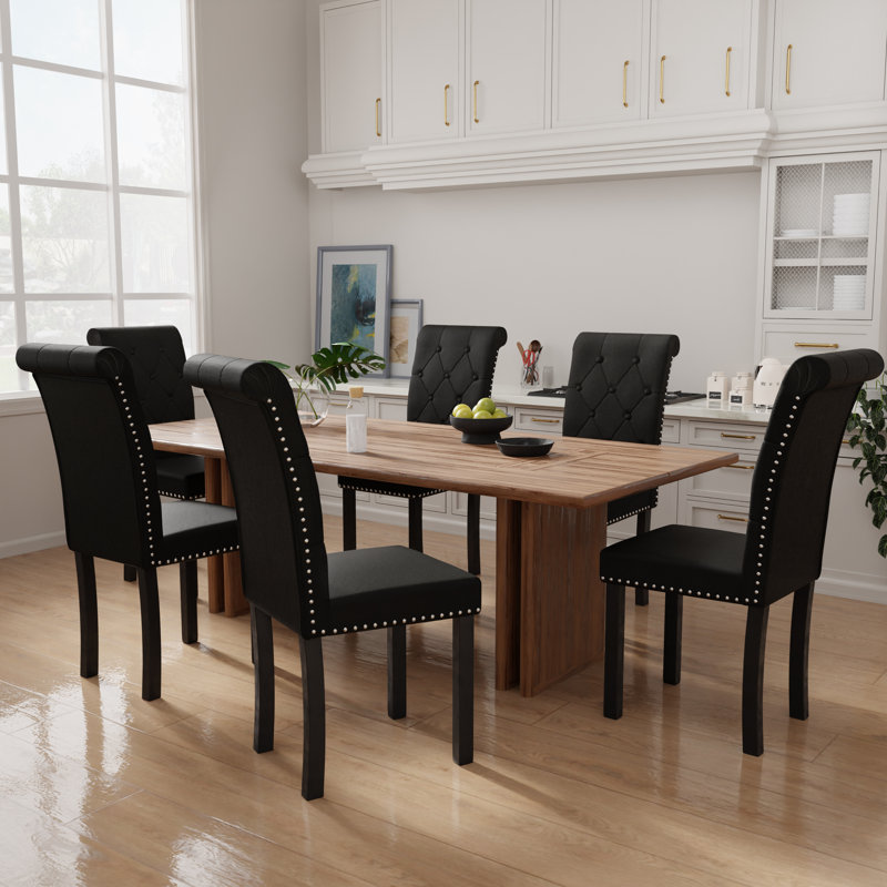 High-Back Tufted Nailhead Upholstered Dining Chairs Side Chairs (Set of 8), Black