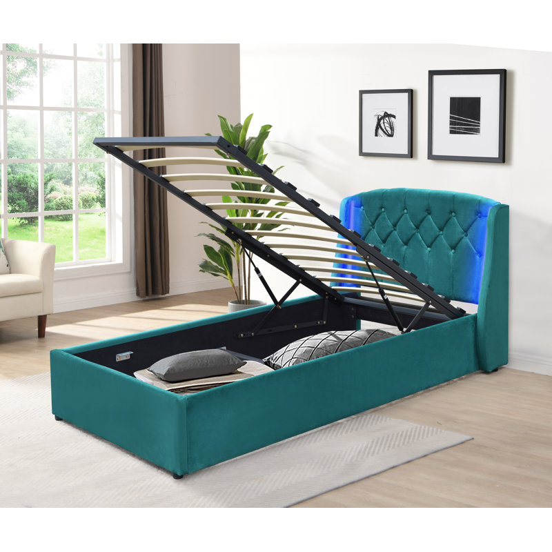 Aavni Upholstered Ottoman Storage Bed, Green