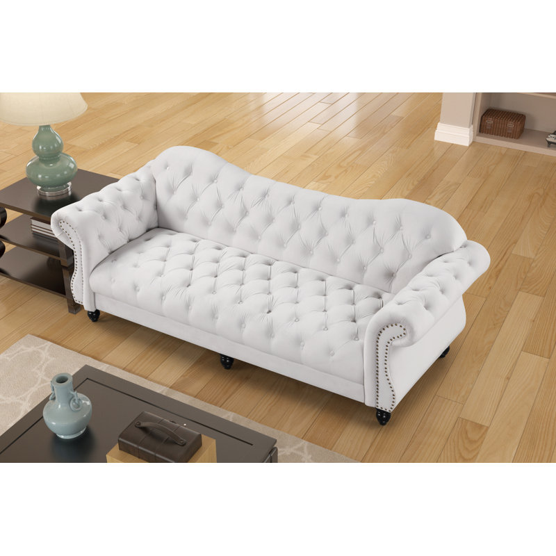 Canapé Chesterfield Hildur, Demi-velours blanc