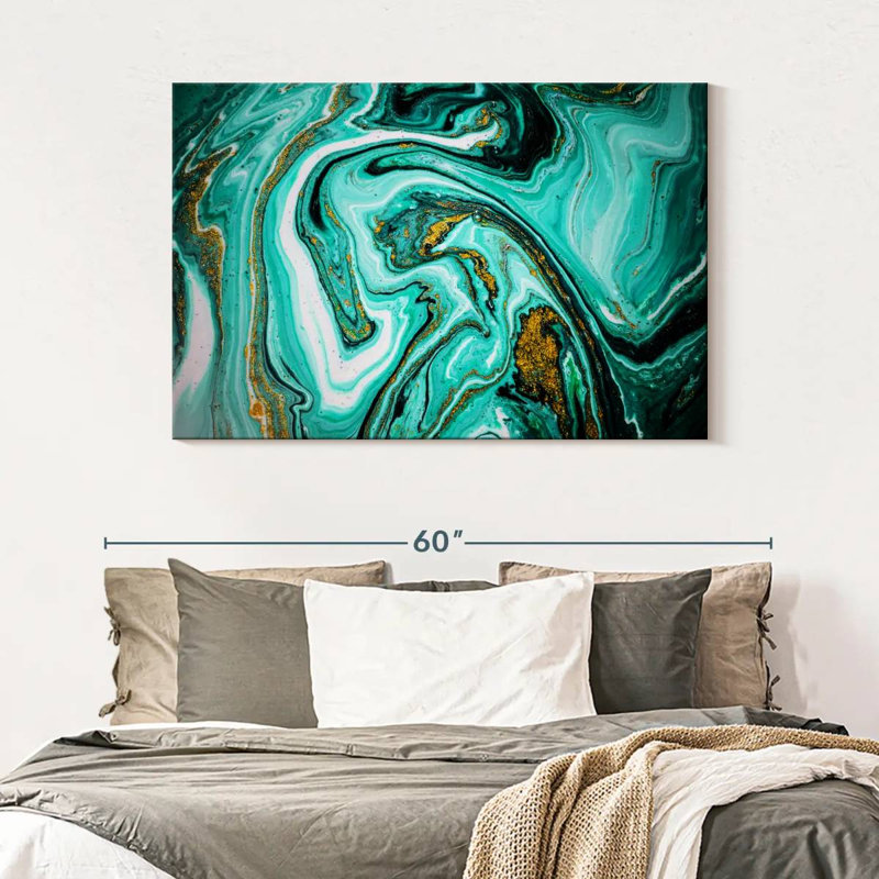 Avery Teal Marble Abstract, 32" H x 48" W