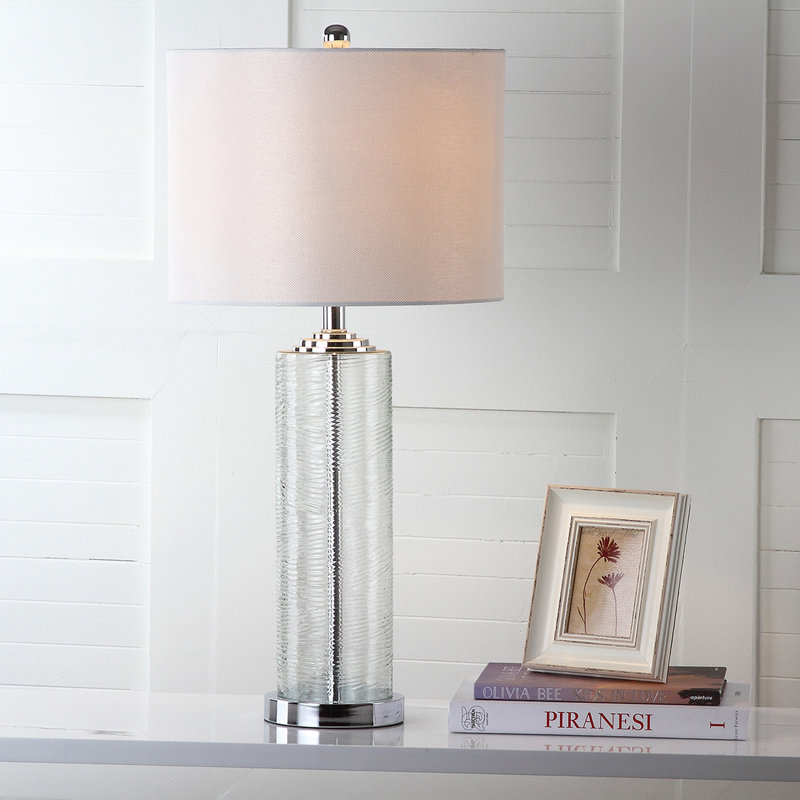 Grant 29" Clear Glass Table Lamp Set with White Cotton Shade