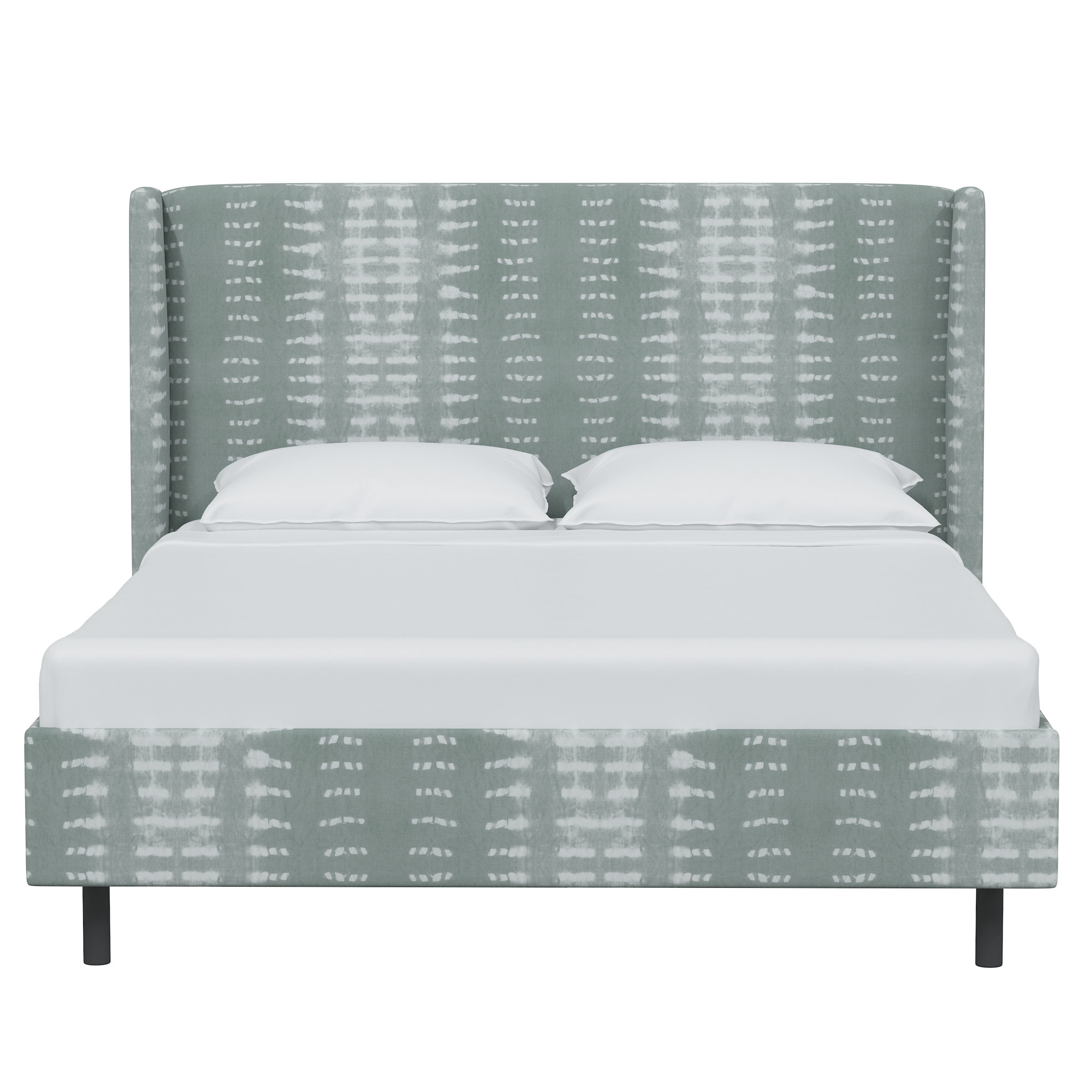 Lapa Upholstered Wingback Bed, Dotted Stripe Mist, Full
