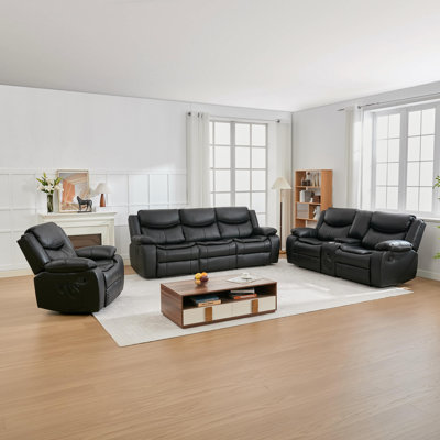 Modern 3 - Piece Air Leather Recliners Living Room Set