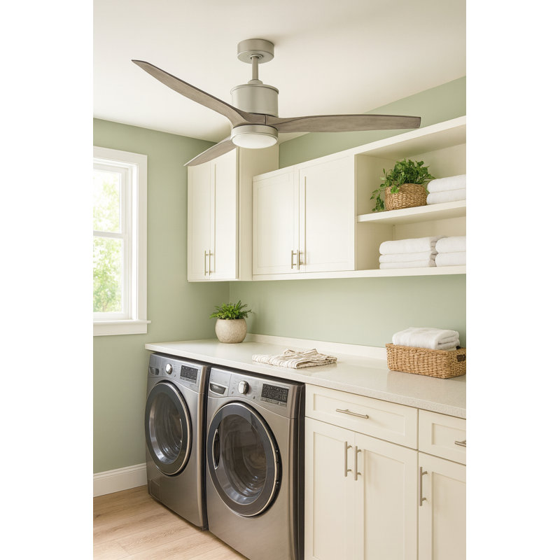 Ventilateur de plafond à DEL intégré 52 po avec télécommande Hover, Nickel brossé