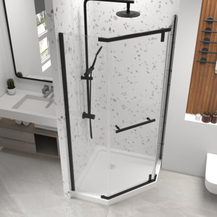 Frameless Neo-Angle Pivot Shower Door, 34.75 in. x 72 in., 1/4" Tempered Glass