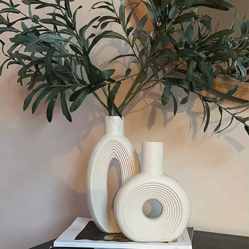 White Ceramic Hollow Center Vase Set for Modern Decor