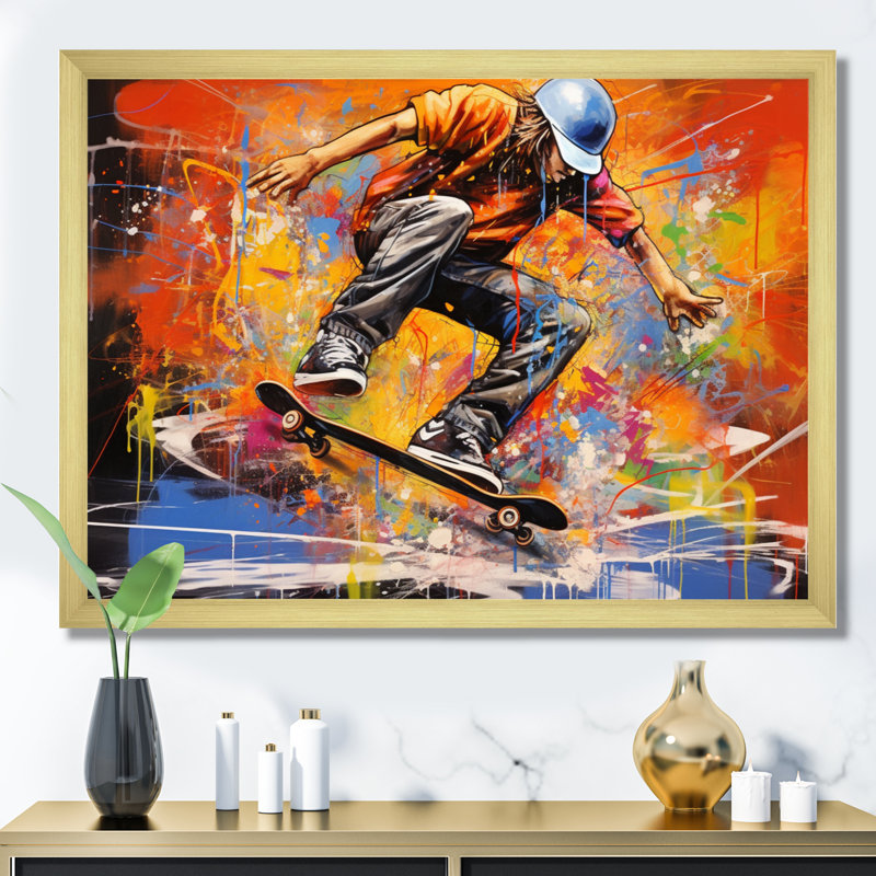 Skateboard Street, impression sur toile I, Cadre doré à une seule photo, H 34 po x l 44 po x P 1,5 po
