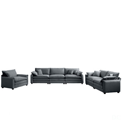 3 Piece Comfortable Oversized Sectional Sofa Set With Deep Seating, Grey Corduroy Fabric,   For Modern And Retro Interiors
