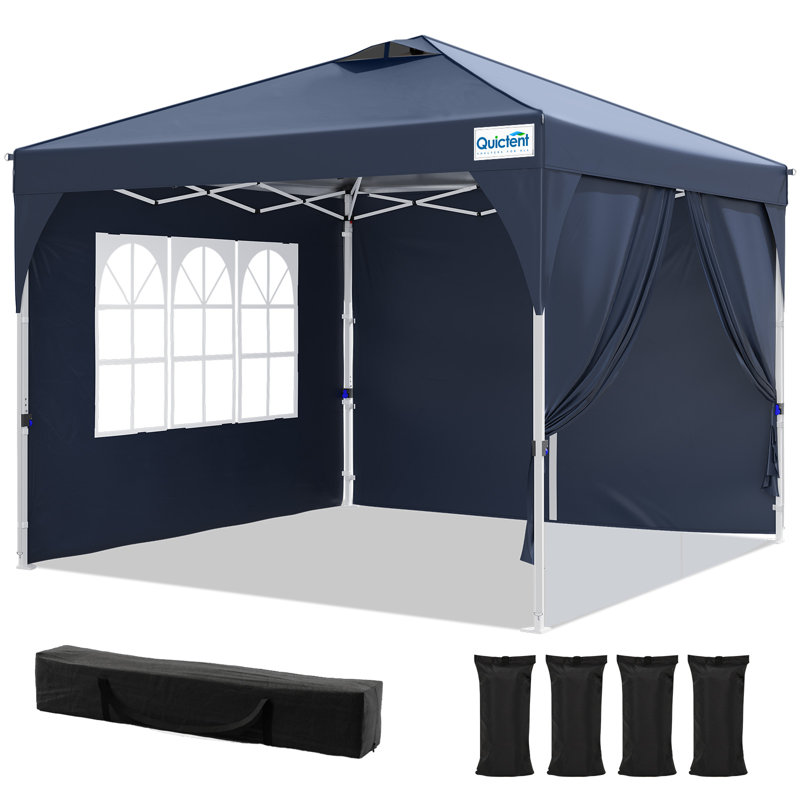 Quictent 3m x 3m Pop Up Gazebo with 3 Removable Sidewalls, Instant Setup Canopy Tent with Center Lock, Portable Shelter for Garden Party, Camping, Grey