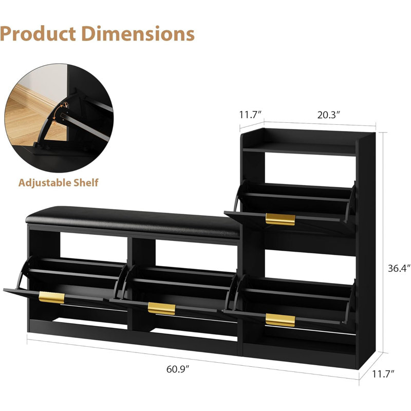 20 Pair Shoe Storage Cabinet, Black