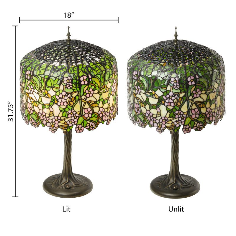 31.75"H Cherry Blossoms Tiffany-Style Stained Glass Table Lamp