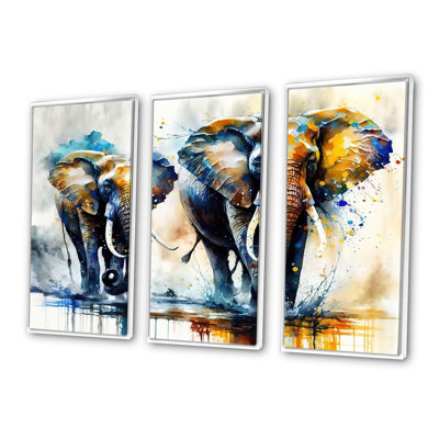 Éléphants qui courent II - impression de 3 pièces
