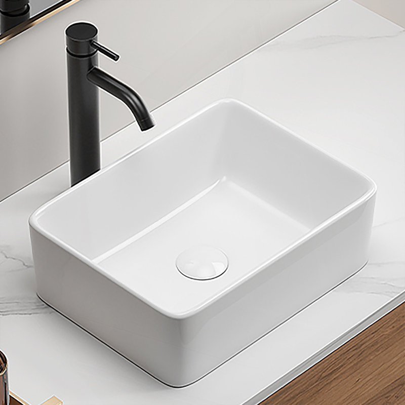 Rectangular Vessel Sink, 16"X12" Small Bowl Bathroom Vessel Sink, White Ceramic Lavatory Above Counter Art Basin Vanity Sink