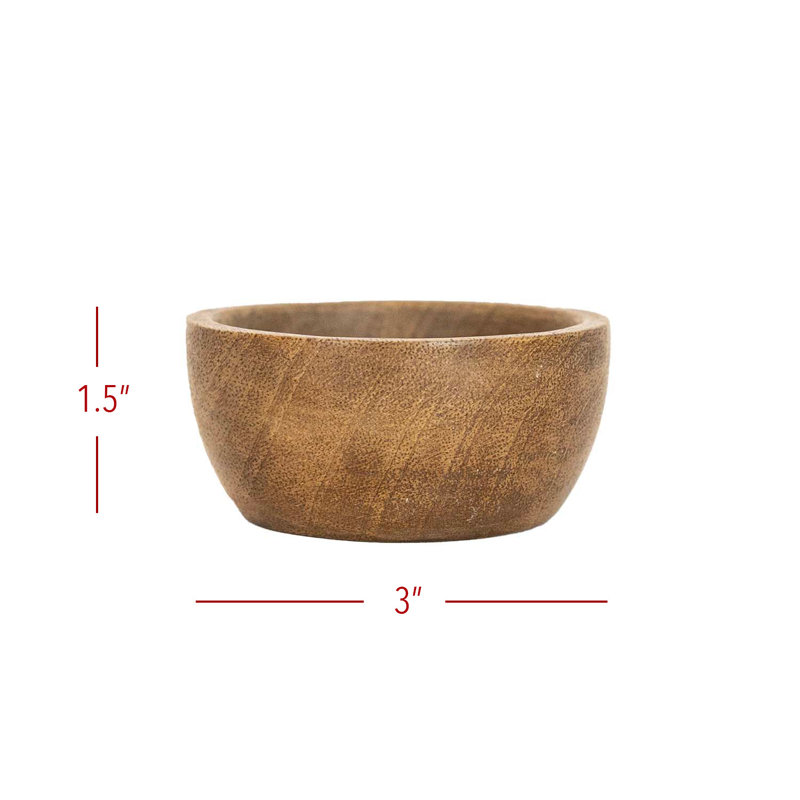 Set of 3 Brown Mango Wood Pinch Bowls with Leather Tie