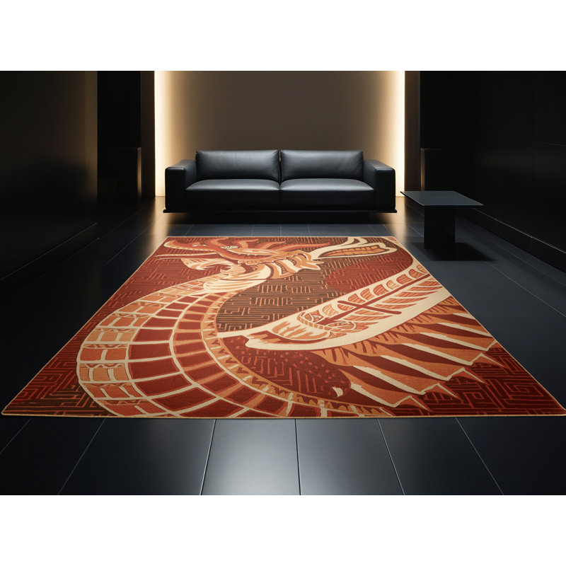 Tapis doux en peluche à motif de blocs d'inspiration mondiale Churchton - brun clair, 2 x 5