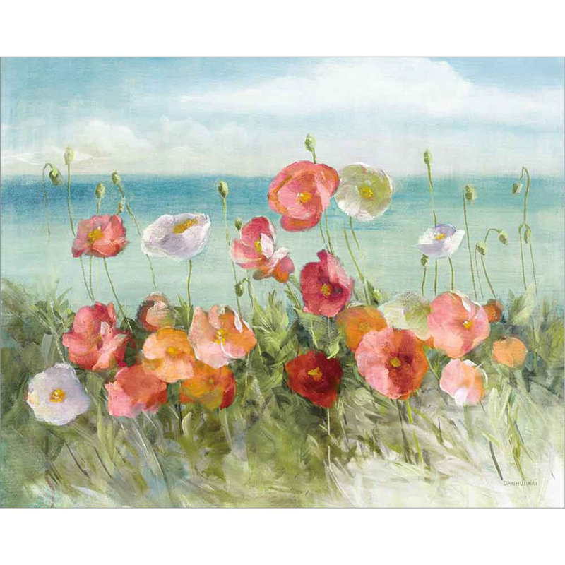 Coastal Poppies Light. Par Danhui Nai, art mural encadré, Noir