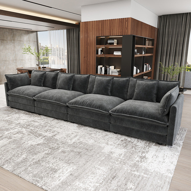 Canapés 4 places 146,5 po style minimaliste moderne en chenille, Gris