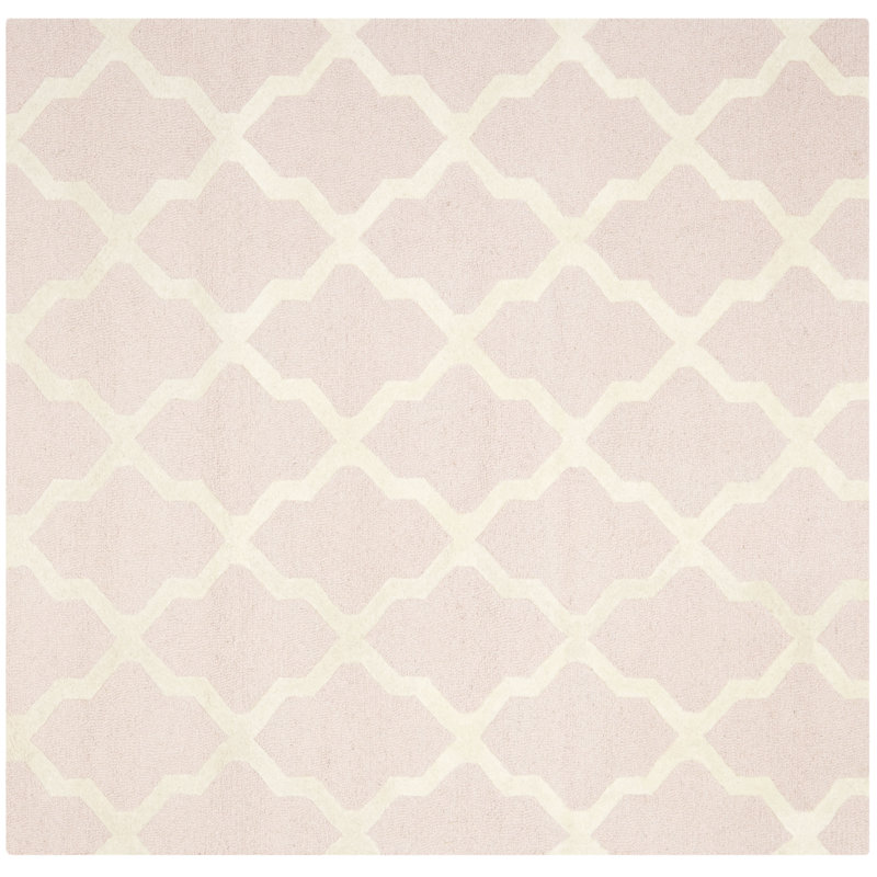 Cannen Hand Tufted Wool Geometric Rug, Square 8', Ivory/Light Pink