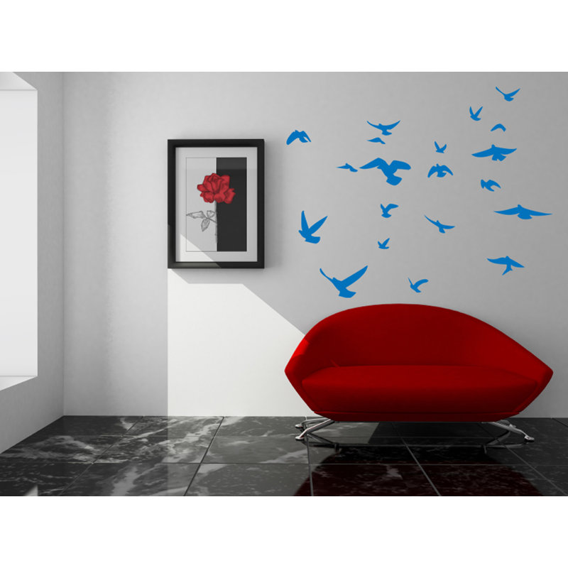 Décalcomanie murale silhouette d’oiseaux, Bleu