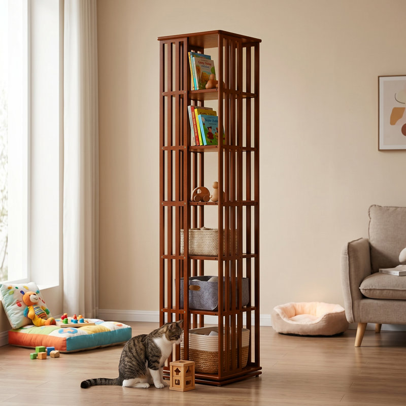 6-tier Solid Wood Rotating Bookcase