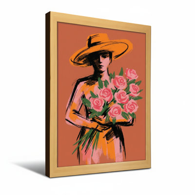 Femme abstraite au chapeau tenant des roses