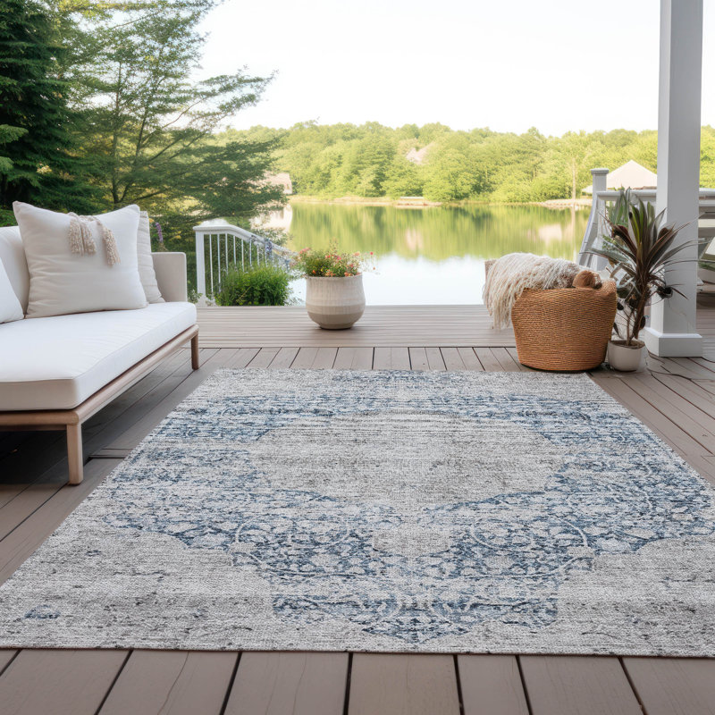 Tapis bleu intérieur / extérieur lavable à la machine Cicel ACN1146, Rectangle 9 pi x 12 pi