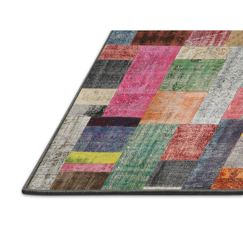 Tapis brun/vert/rouge contemporaine Yayla, Rectangle 2 pi x 5 pi