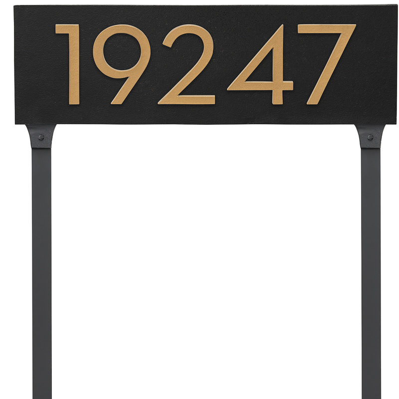 Floating 1-Line Lawn Address Sign, Gold, Yes, Black