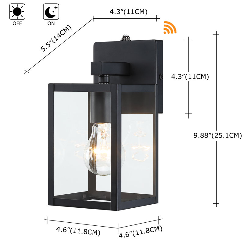 4 Pack Black Dusk to Dawn Outdoor Wall Lantern Scone with Clear Glass Shade, 9.9" H x 4.6" W x 5.5" D